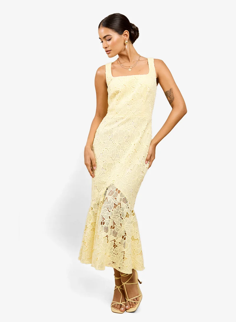 Little Mistress Lemon Yellow Midi Dress